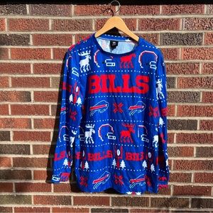 NFL Team Apparel Red and Blue Buffalo Bills Holiday Argyle Pajama Shirt